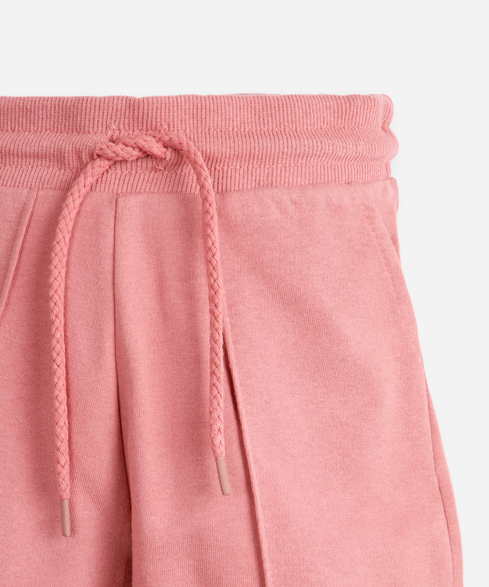 short de moletom infantil com nervura rosa