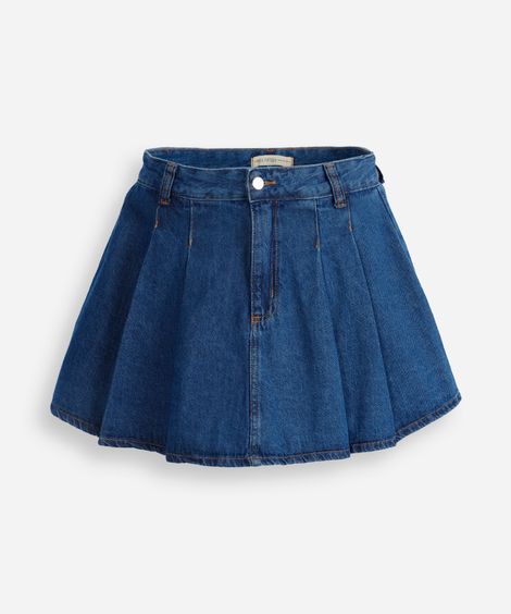 short saia plissada juvenil com pregas azul