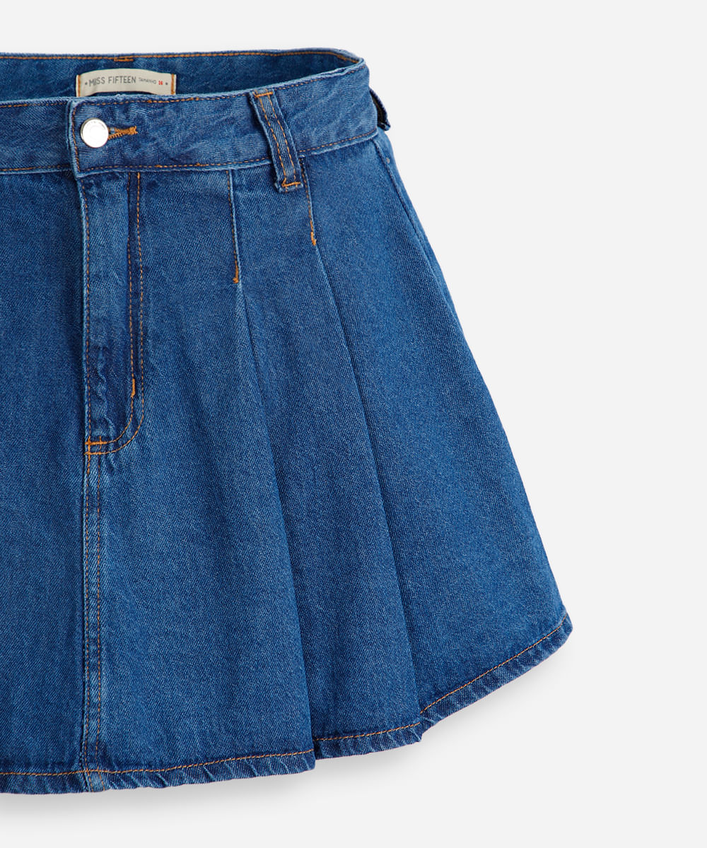 short saia plissada juvenil com pregas azul