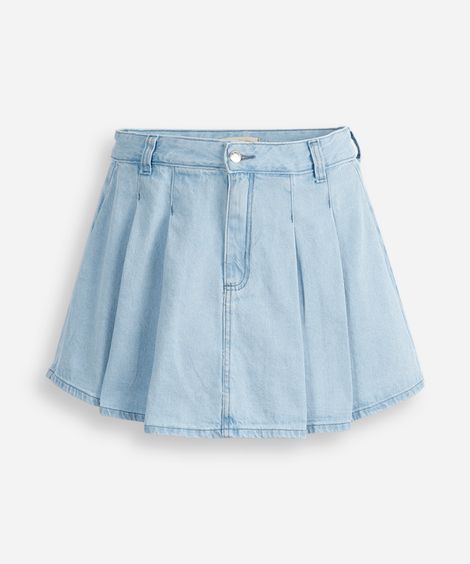 short saia plissada juvenil com pregas azul