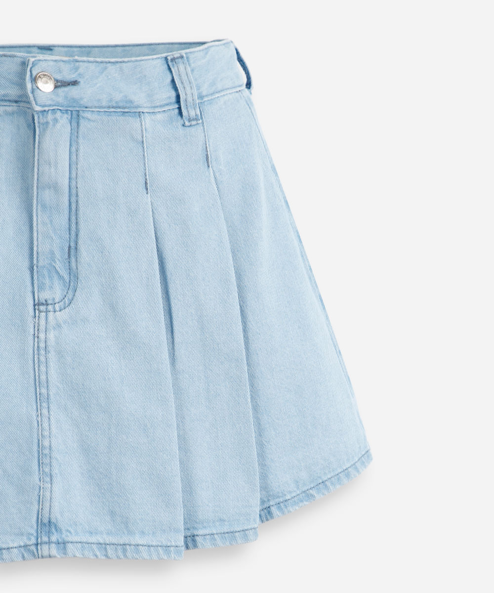 short saia plissada juvenil com pregas azul