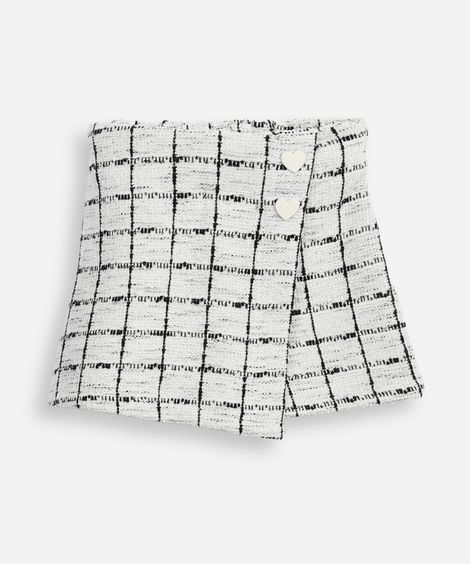 short saia infantil de tweed texturizado off white