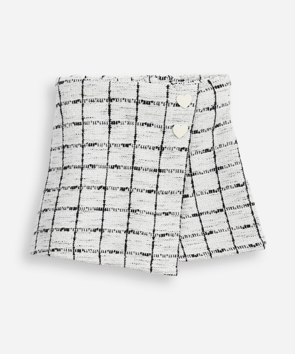 short saia infantil de tweed texturizado off white