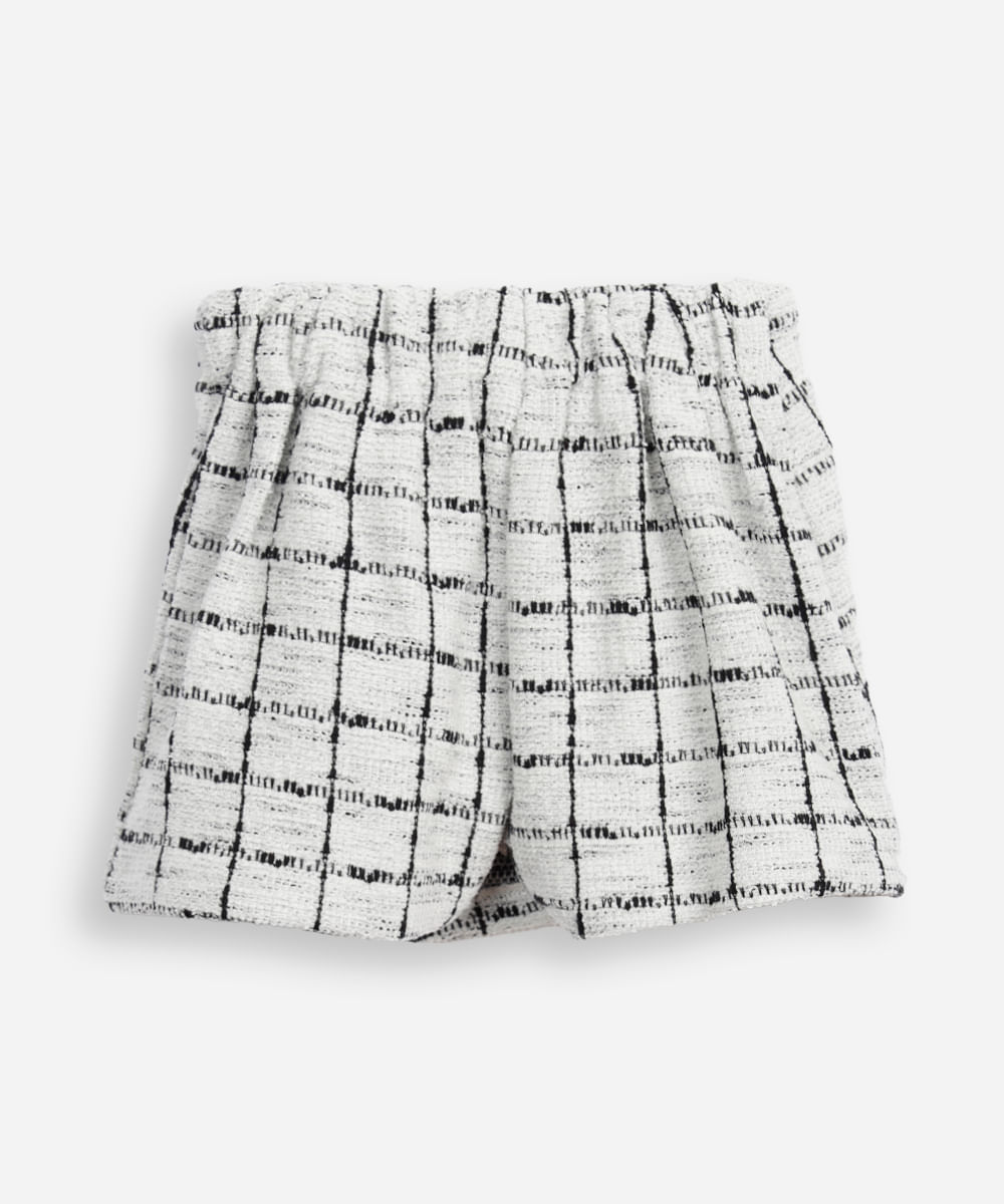 short saia infantil de tweed texturizado off white