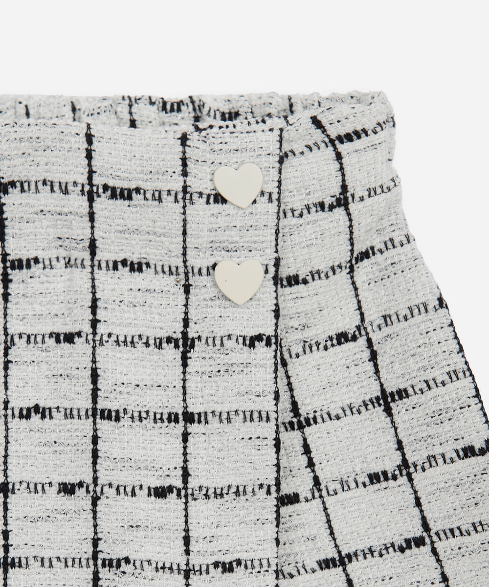 short saia infantil de tweed texturizado off white