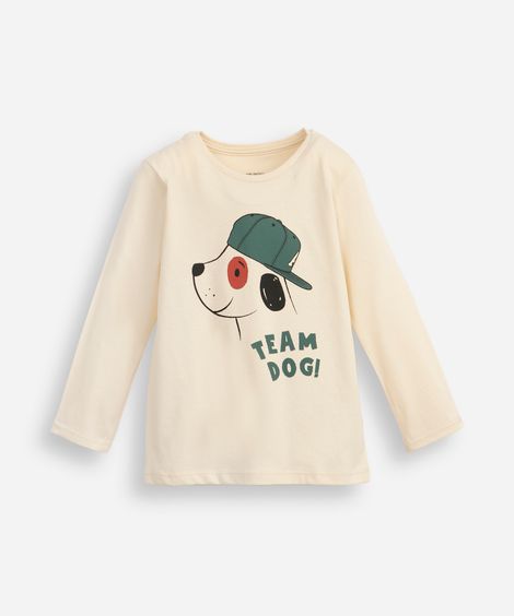 camiseta de algodão infantil cachorro bege