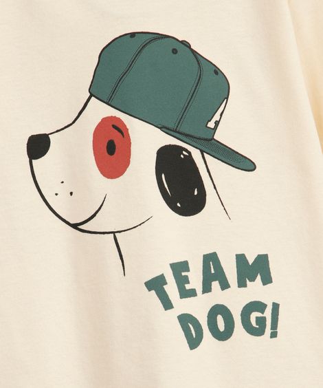 camiseta de algodão infantil cachorro bege