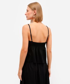 bata feminina com linho bordado floral preta