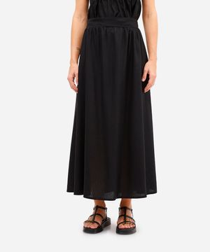 saia midi godê feminina com linho preta