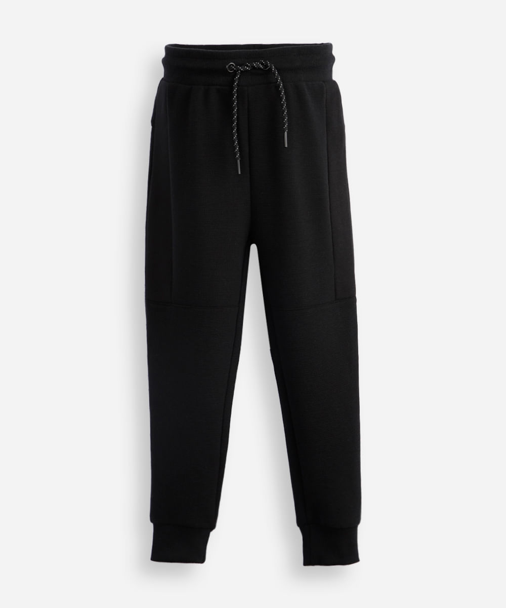 calça jogger infantil de algodão texturizada preta