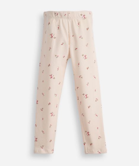 calça legging infantil floral bege
