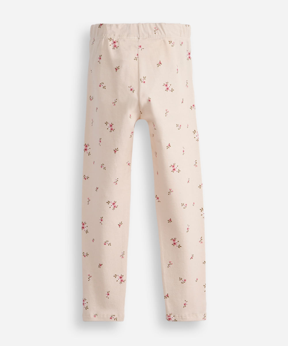 calça legging infantil floral bege