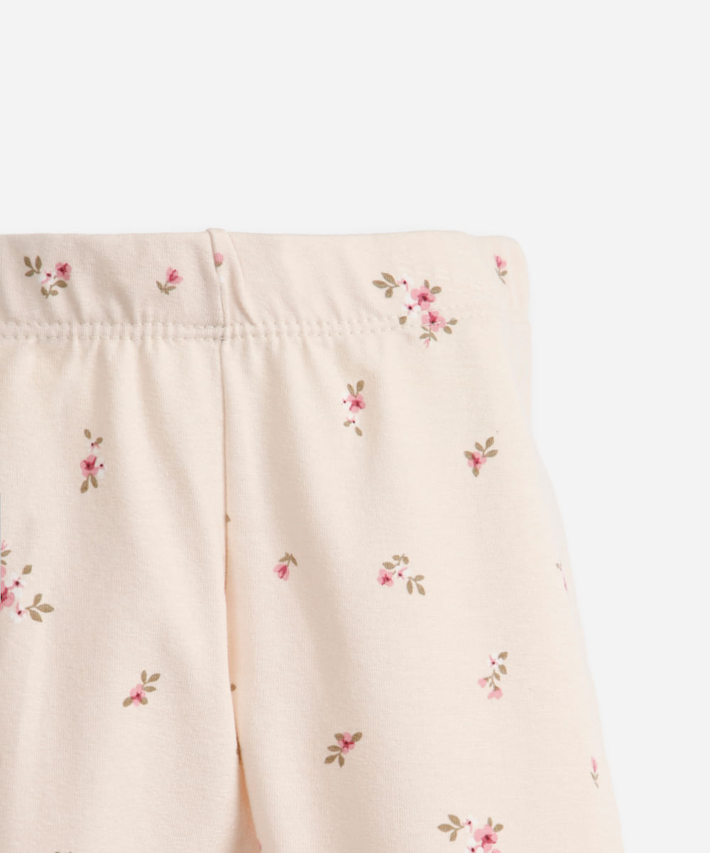 calça legging infantil floral bege