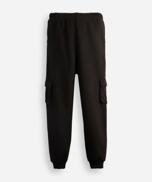 calça jogger juvenil de moletom com bolsos cargo preta
