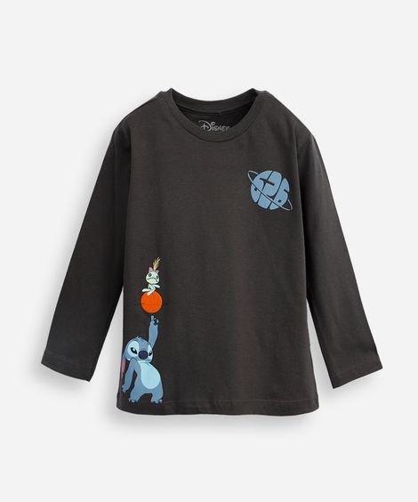 blusa de algodão infantil manga longa stitch cinza
