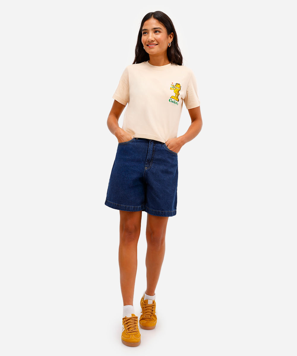 camiseta feminina de algodão garfield bege