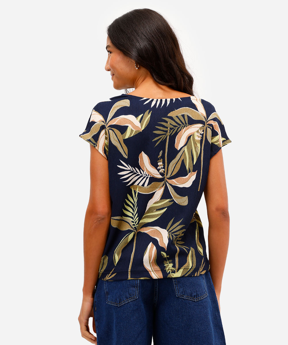 blusa feminina folhagens texturizada azul