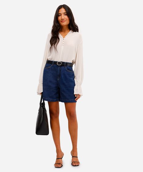 bermuda feminina jeans cintura alta azul