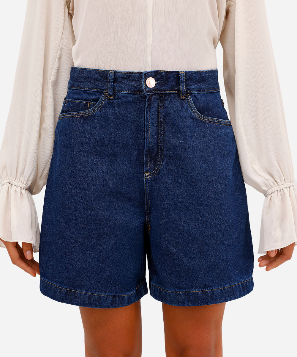 bermuda feminina jeans cintura alta azul