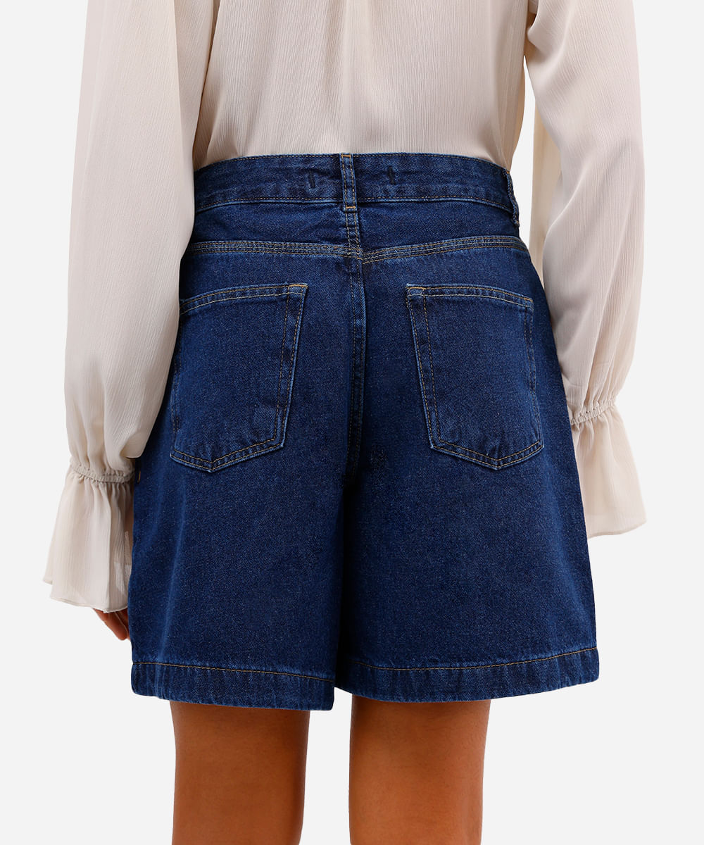 bermuda feminina jeans cintura alta azul