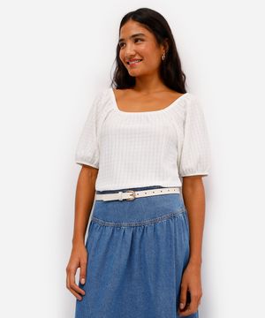 blusa feminina manga bufante texturizada off white