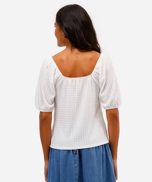 blusa feminina manga bufante texturizada off white