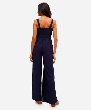 macacão feminino com lastex texturizado azul
