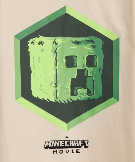 camiseta infantil de algodão minecraft manga longa bege
