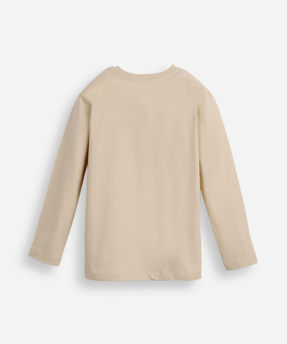 camiseta infantil de algodão minecraft manga longa bege