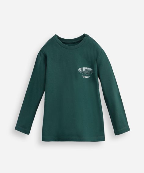 camiseta infantil de algodão california manga longa verde