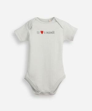 body infantil de algodão manga curta eu amo a mamãe cinza