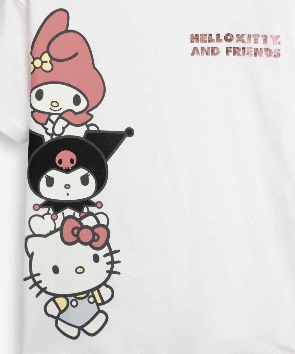 camiseta de algodão infantil manga curta hello kitty e amigos off white