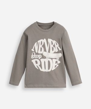 blusa de algodão infantil manga longa never stop ride cinza