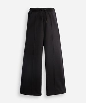 calça wide leg juvenil de moletom com nervura preta