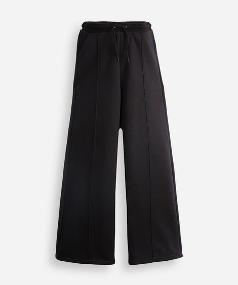 calça wide leg juvenil de moletom com nervura preta