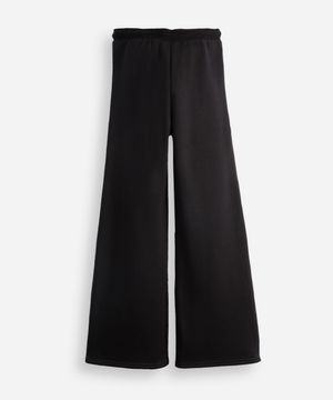 calça wide leg juvenil de moletom com nervura preta