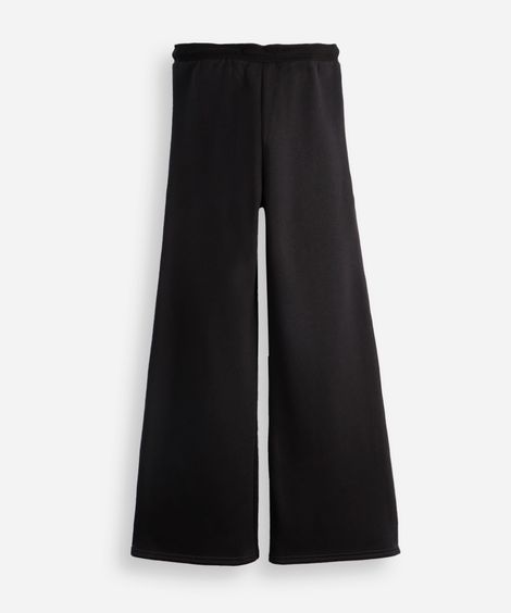 calça wide leg juvenil de moletom com nervura preta
