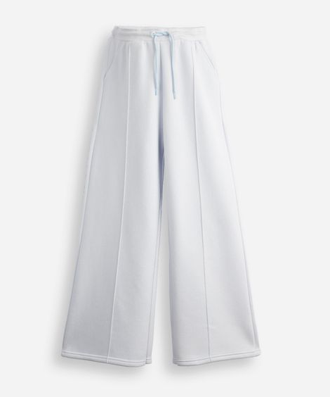 calça wide leg juvenil de moletom com nervura azul