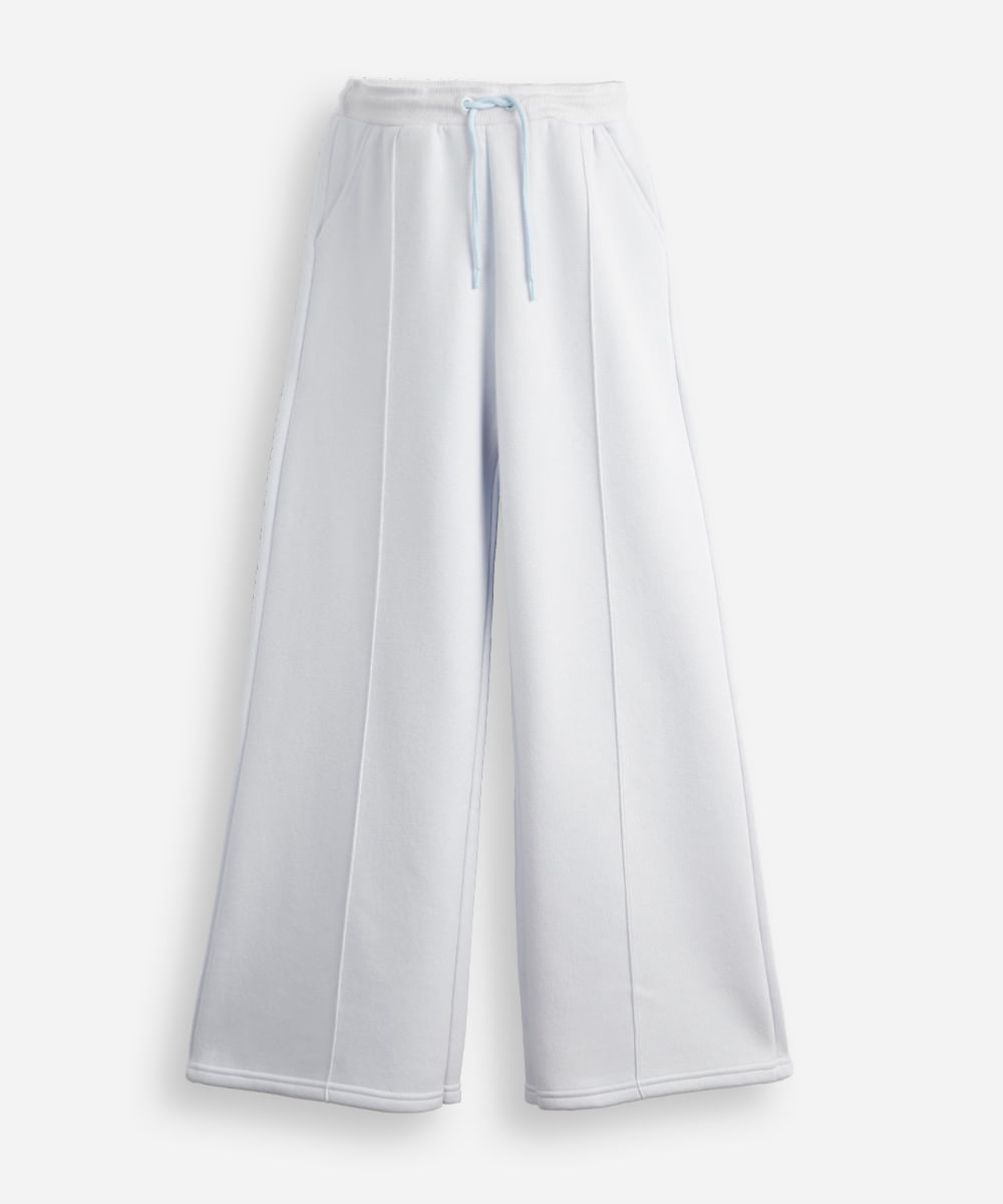 calça wide leg juvenil de moletom com nervura azul