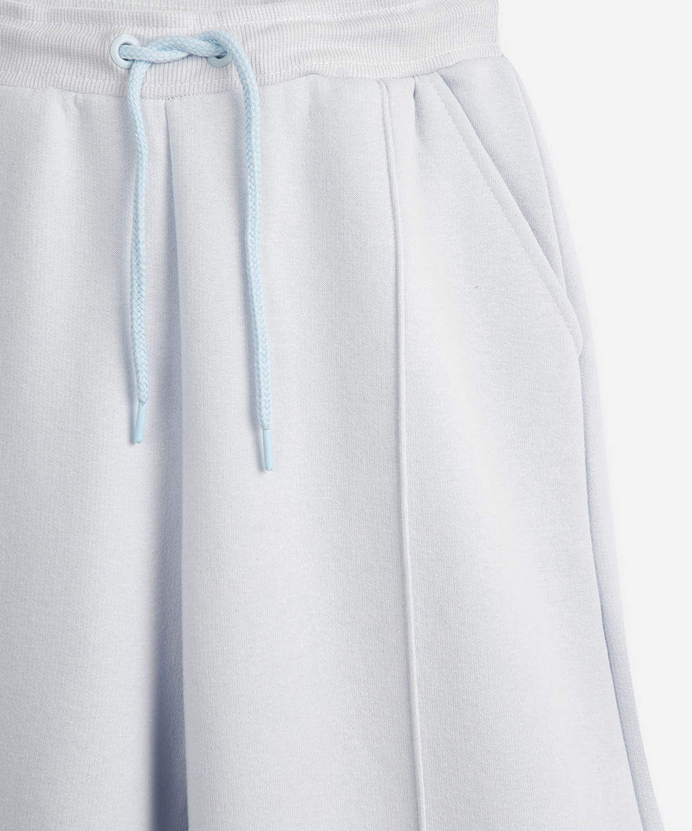 calça wide leg juvenil de moletom com nervura azul