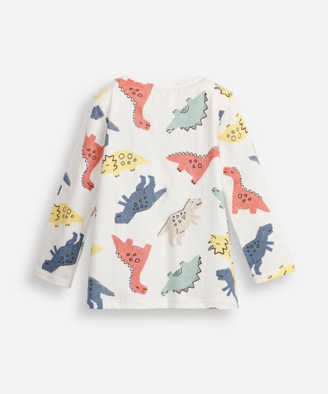 camiseta infantil de algodão dinossauros manga longa off white