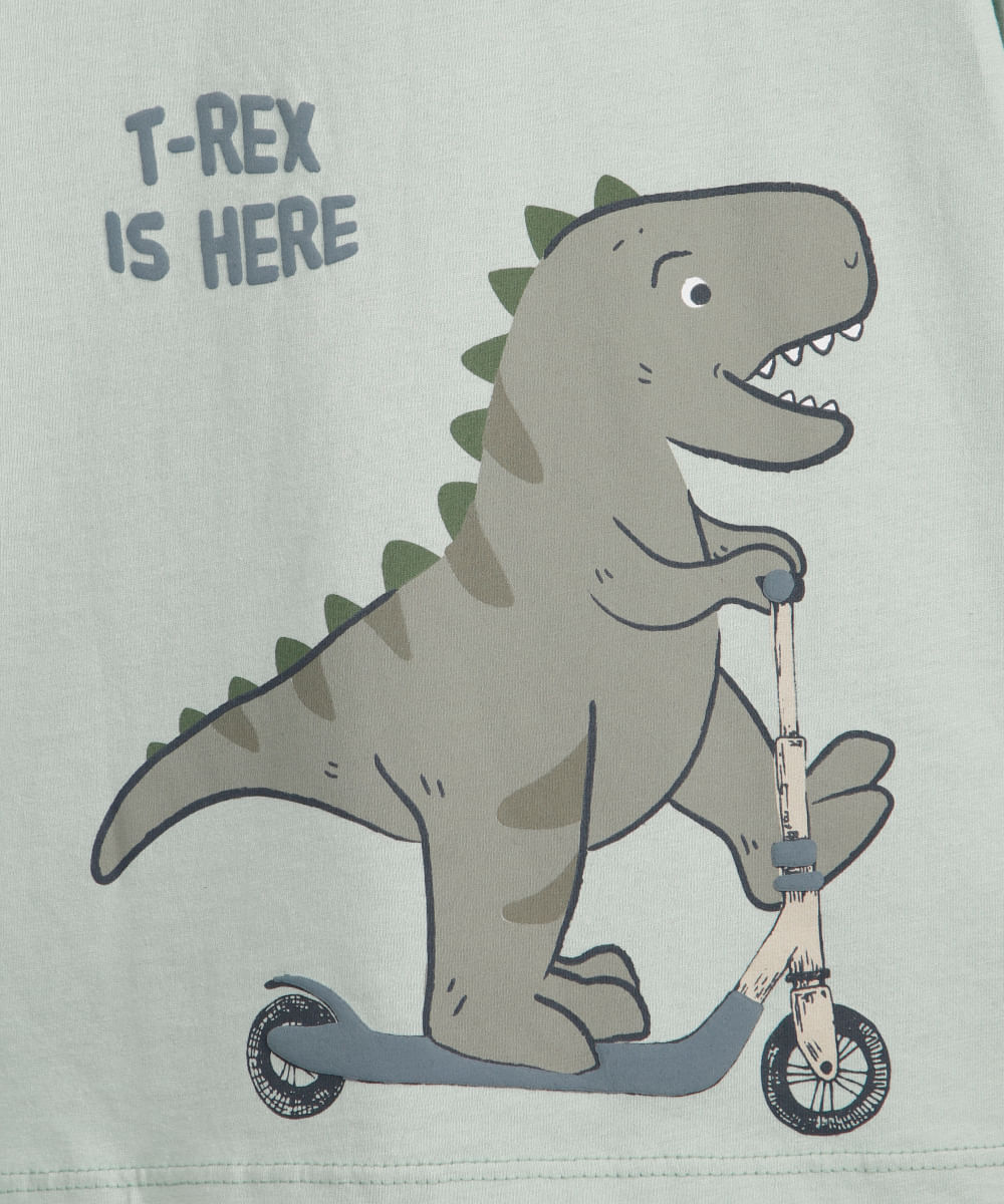 camiseta infantil de algodão manga longa t rex verde