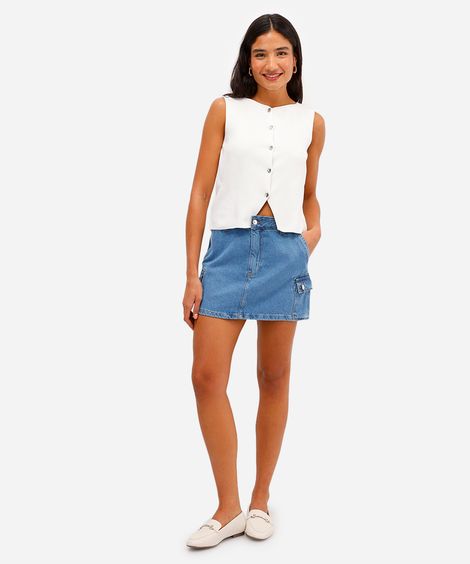minissaia cargo feminina cintura média azul