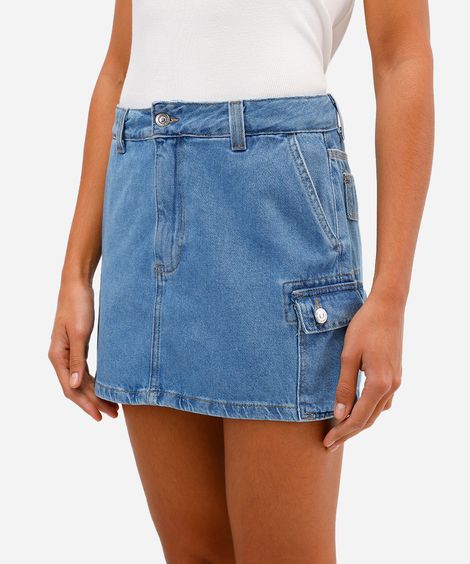 minissaia cargo feminina cintura média azul