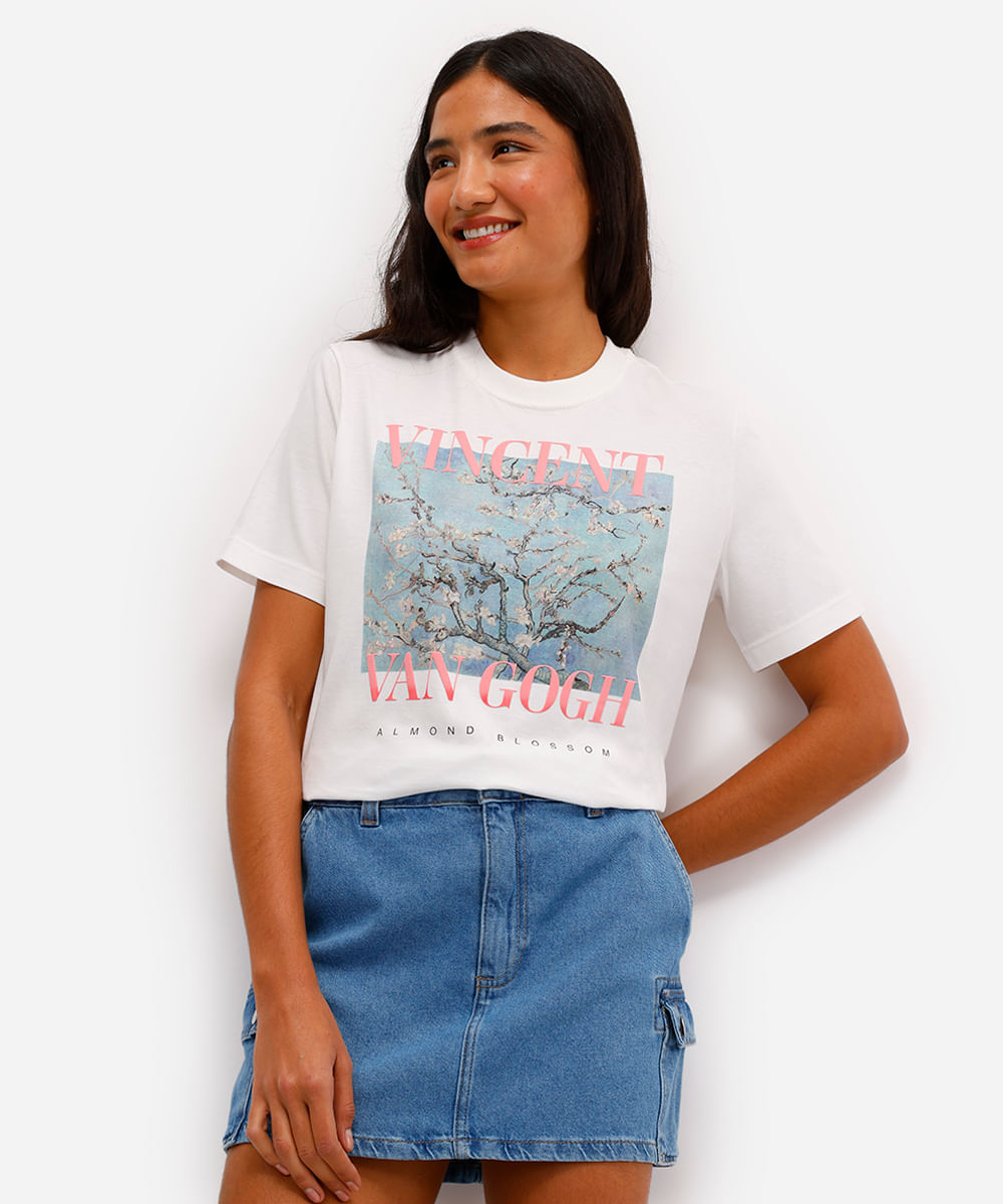 camiseta feminina de algodão vincent van gogh off white