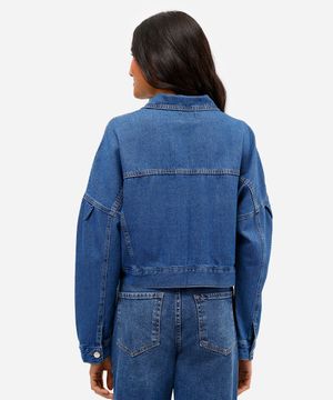 jaqueta cropped feminina jeans azul