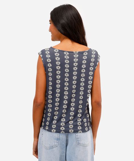 regata feminina de viscose com amarração estampada azul