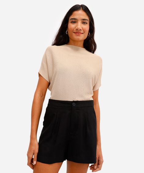 blusa feminina de tricot canelada bege