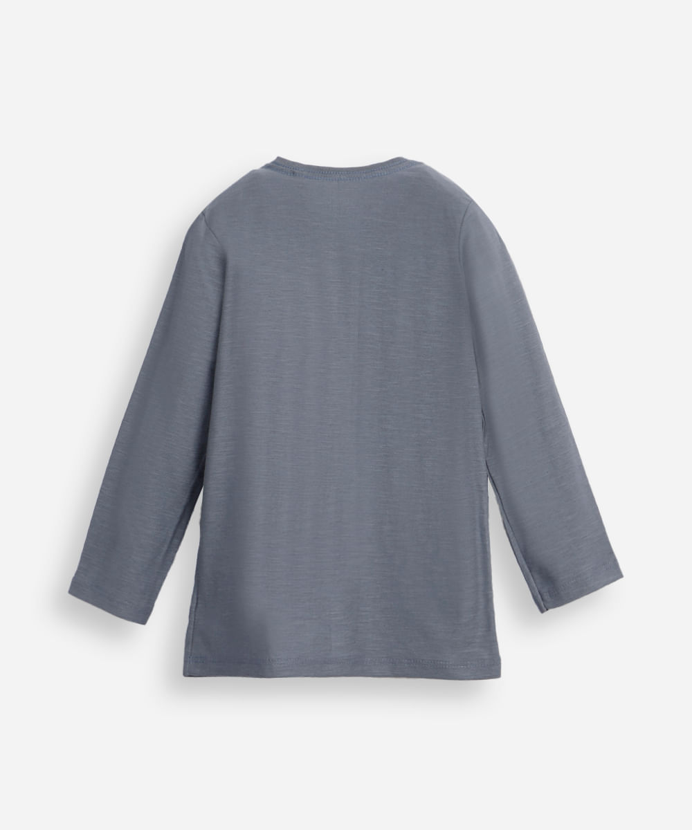 blusa de algodão infantil manga longa dinossauro azul