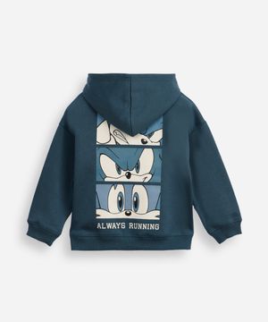 blusão de moletom infantil com capuz sonic azul